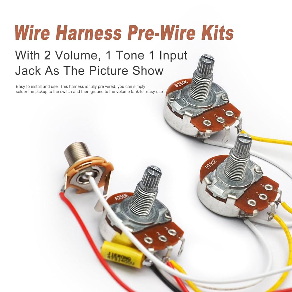 SAPHUE Bass Wiring Harness Prewired Kit 250K Big Pots 2